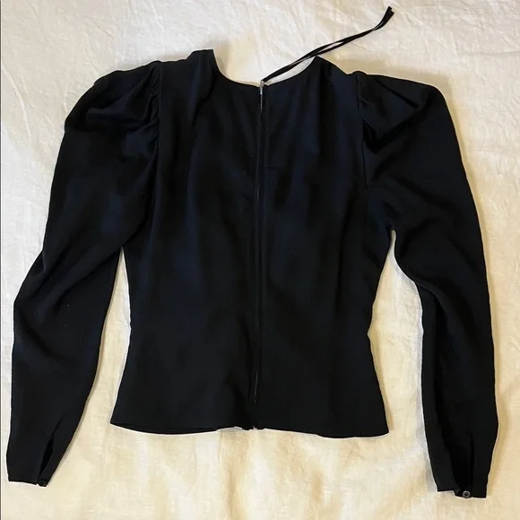 Aritzia Wilfred Black Ruched Puff Sleeve Blouse - Picture 3 of 12